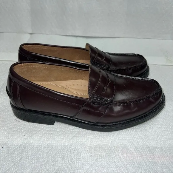 Nunn Bush Kent Men's Moc Toe Penny Loafer Burgundy Leather Dress Shoes Size 9.5M