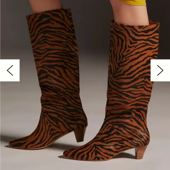 NWOB Silent D Boots Size 7 (Euro 38) Anthropologie Tinglet Kitten Heel Zebra Fur