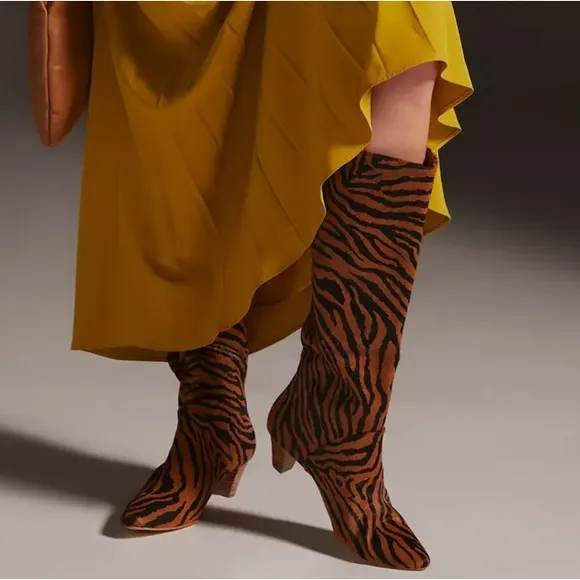 NWOB Silent D Boots Size 7 (Euro 38) Anthropologie Tinglet Kitten Heel Zebra Fur
