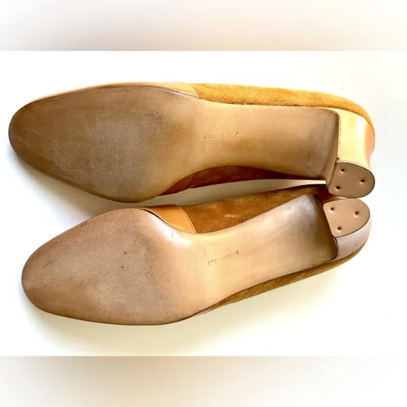 NWOT Salvatore Ferragamo Suede and Leather Pumps, logo buckle, size 6.5 B