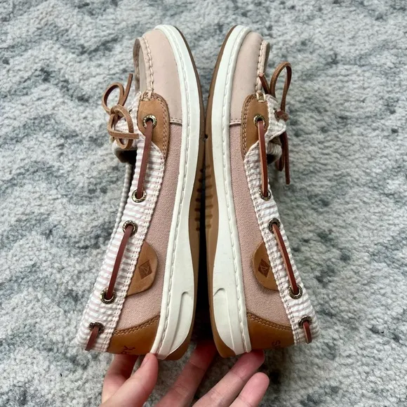 NWOT Sperry Angelfish Boat Shoe Seersucker Topsider Rose Pink Slip-On Shoes