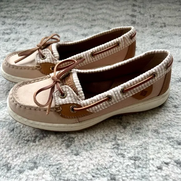 NWOT Sperry Angelfish Boat Shoe Seersucker Topsider Rose Pink Slip-On Shoes