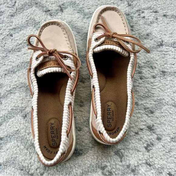 NWOT Sperry Angelfish Boat Shoe Seersucker Topsider Rose Pink Slip-On Shoes