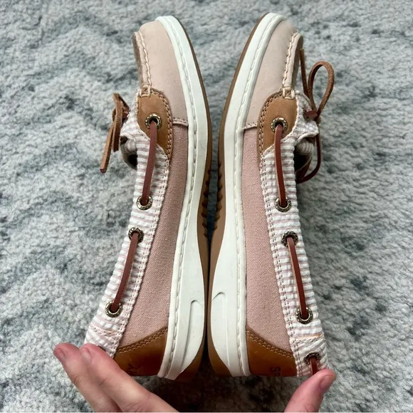NWOT Sperry Angelfish Boat Shoe Seersucker Topsider Rose Pink Slip-On Shoes