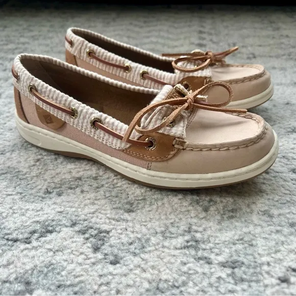 NWOT Sperry Angelfish Boat Shoe Seersucker Topsider Rose Pink Slip-On Shoes