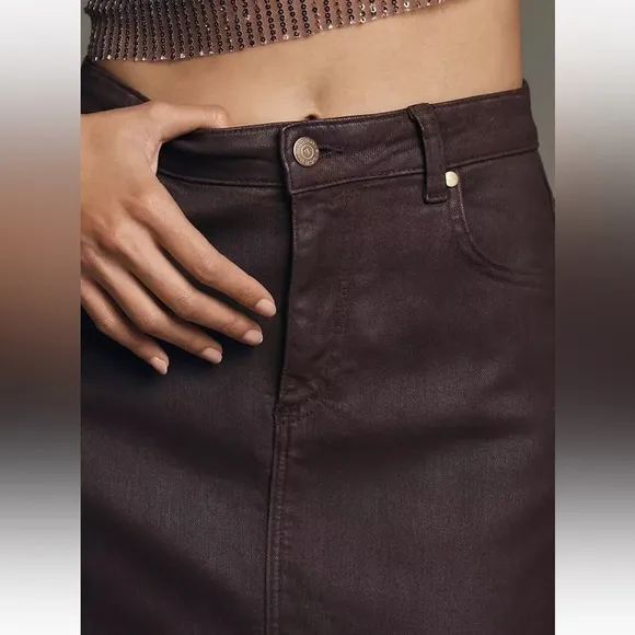 NWT Anthropologie Brown Brick Madi Denim Maxi Skirt