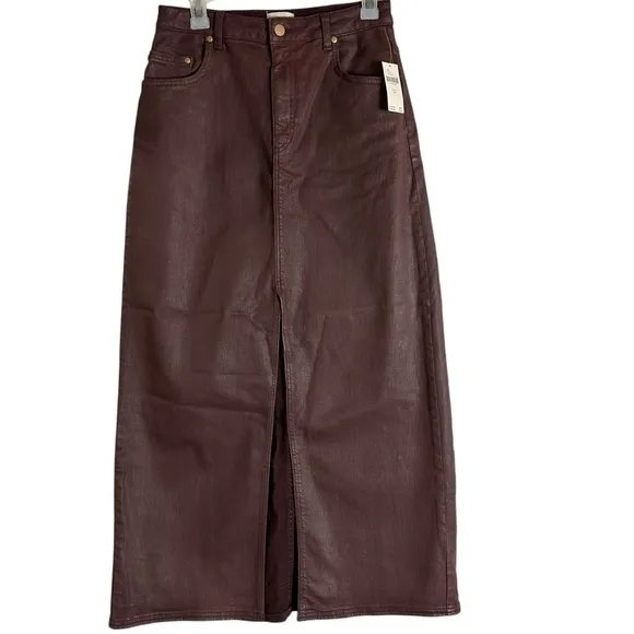 NWT Anthropologie Brown Brick Madi Denim Maxi Skirt
