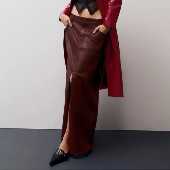 NWT Anthropologie Brown Brick Madi Denim Maxi Skirt