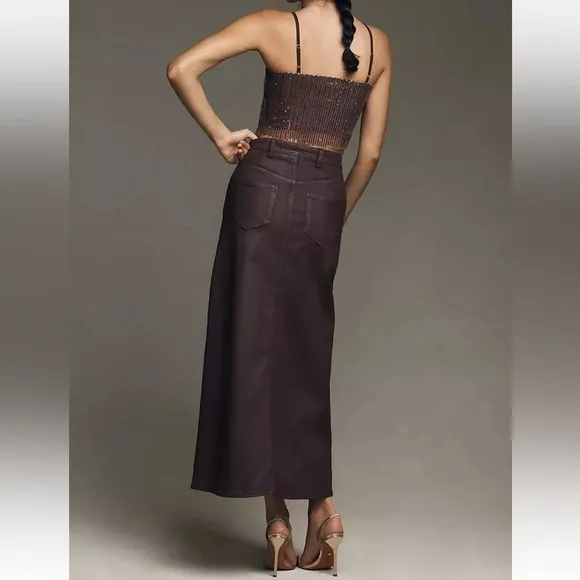 NWT Anthropologie Brown Brick Madi Denim Maxi Skirt