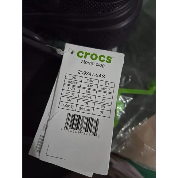 NWT Crocs Purple Stomp Clog Mens 5 Womens 7 Comfort Sandals Summer Chunky Goth