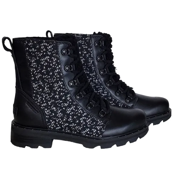 NWT Sorel lennox 5.5 lace up waterproof leather ankle combat boots black winter