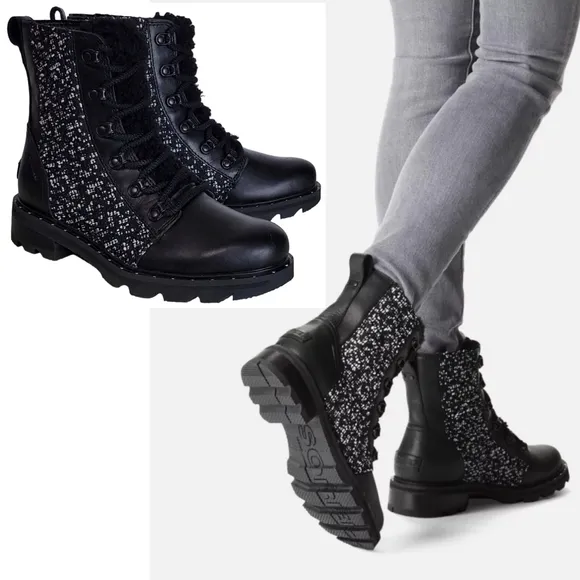 NWT Sorel lennox 5.5 lace up waterproof leather ankle combat boots black winter