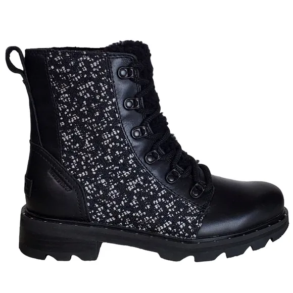 NWT Sorel lennox 5.5 lace up waterproof leather ankle combat boots black winter