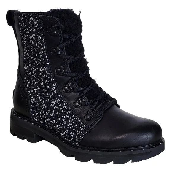 NWT Sorel lennox 5.5 lace up waterproof leather ankle combat boots black winter