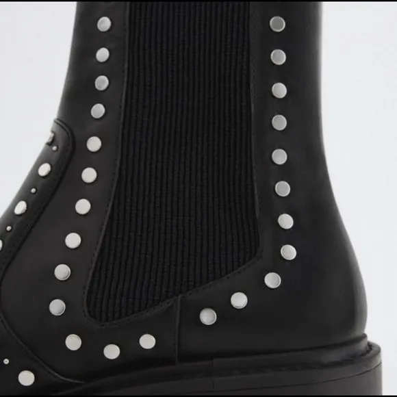 NWT Zara black lug  moto ankle boots silver accent fall winter
