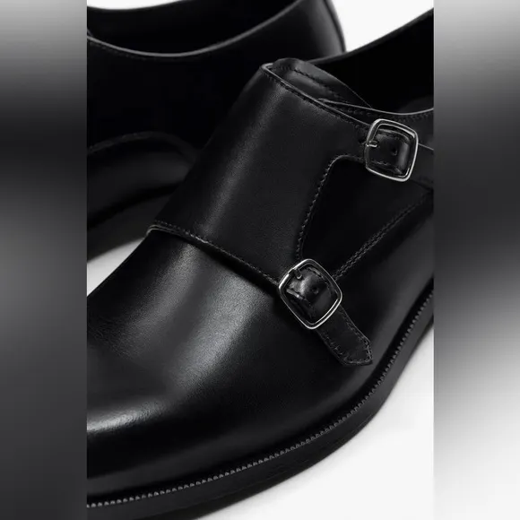 NWT. Zara Man  Black Leather Monk Style Shoes. Size 10.