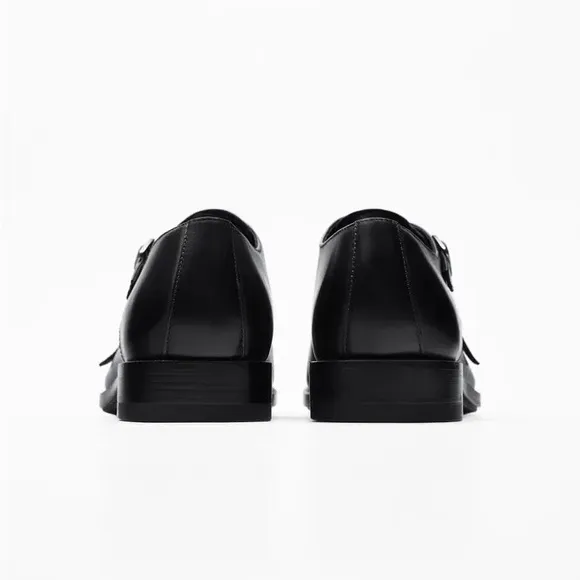 NWT. Zara Man  Black Leather Monk Style Shoes. Size 10.