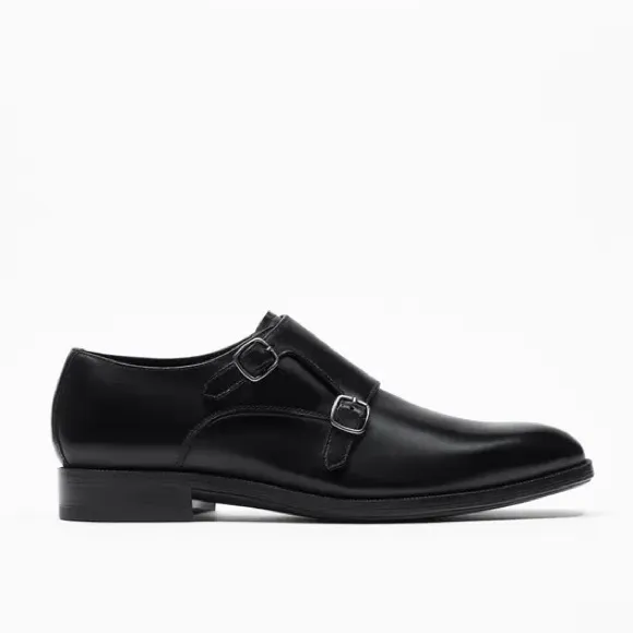 NWT. Zara Man  Black Leather Monk Style Shoes. Size 10.