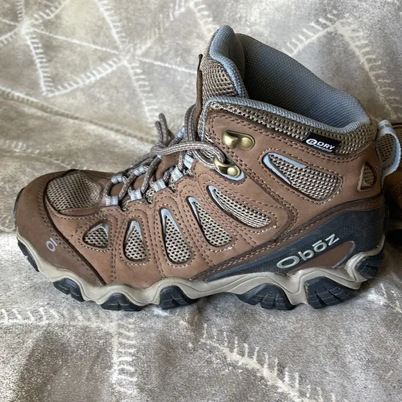 Oboz Sawtooth Il Mid Rise Hiking Boots Brown &amp; Blue Women BDry Waterproof Sz 7.5