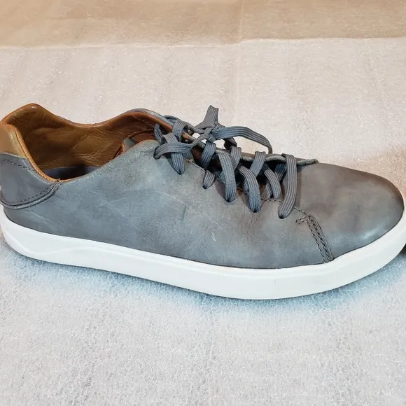 Olukai Lae'ahi Li 'Ili Men's 8 Marbled Gray Leather Lace Up Sneakers Shoes Flaws