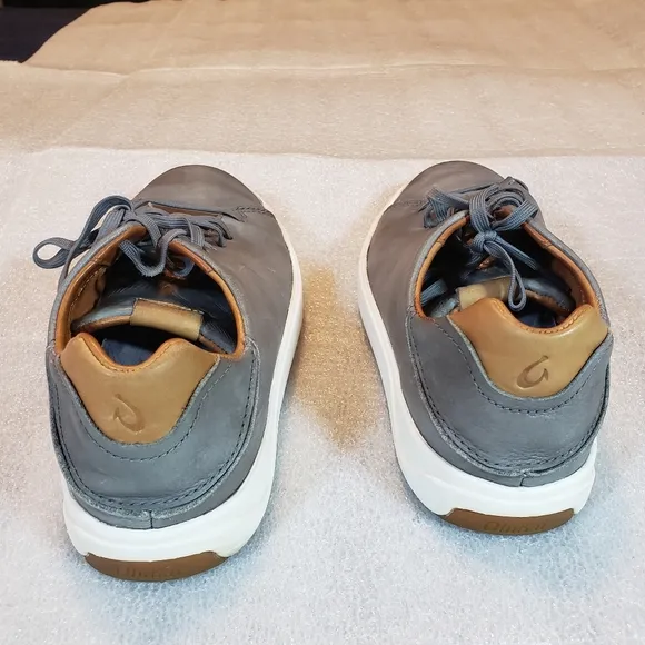 Olukai Lae'ahi Li 'Ili Men's 8 Marbled Gray Leather Lace Up Sneakers Shoes Flaws