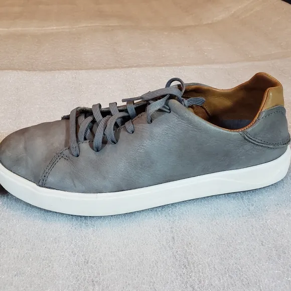 Olukai Lae'ahi Li 'Ili Men's 8 Marbled Gray Leather Lace Up Sneakers Shoes Flaws