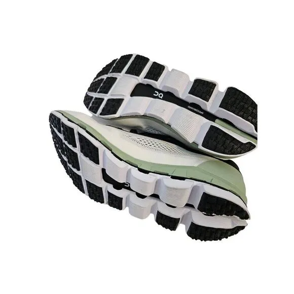 On Running On Cloud white, black and green running shoes. Size 10.5.