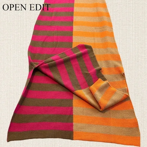 OPEN EDIT Striped ColorBlock Short Sleeve Lightweight Knitted Midi Dress