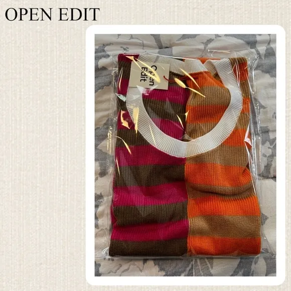 OPEN EDIT Striped ColorBlock Short Sleeve Lightweight Knitted Midi Dress