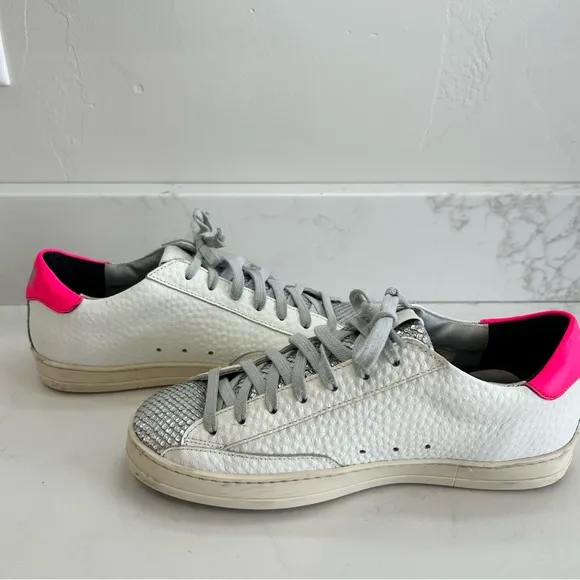 P448 Women's Shoes John Peakary White Silver Lace Up Sneakers 37 EU / 7 US