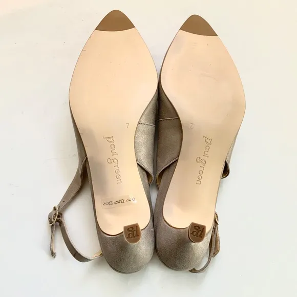 Paul Green Asia Slingback Champagne Suede Pumps Pointed toe kitten heel shoes 9