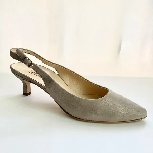 Paul Green Asia Slingback Champagne Suede Pumps Pointed toe kitten heel shoes 9