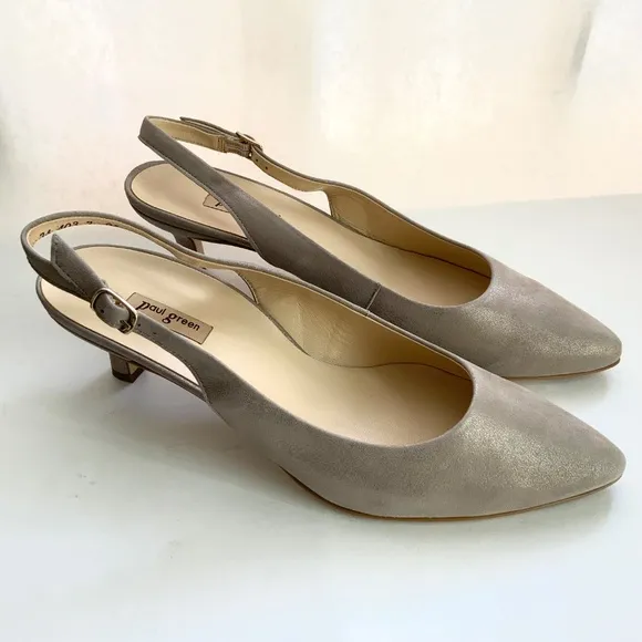 Paul Green Asia Slingback Champagne Suede Pumps Pointed toe kitten heel shoes 9