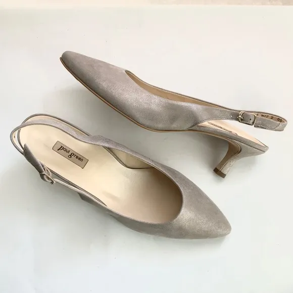 Paul Green Asia Slingback Champagne Suede Pumps Pointed toe kitten heel shoes 9