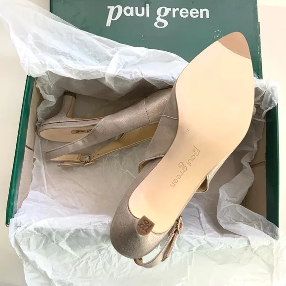 Paul Green Asia Slingback Champagne Suede Pumps Pointed toe kitten heel shoes 9