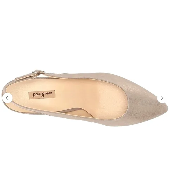 Paul Green Asia Slingback Champagne Suede Pumps Pointed toe kitten heel shoes 9