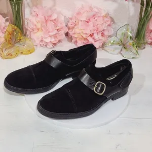 Pedro Garcia Black Suede/Leather Sling Back Buckle Shoes Size 39 9.5 US