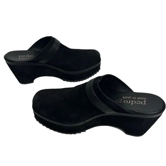 Pedro Garcia Fabia Leather Suede Clogs Sz 40 Black