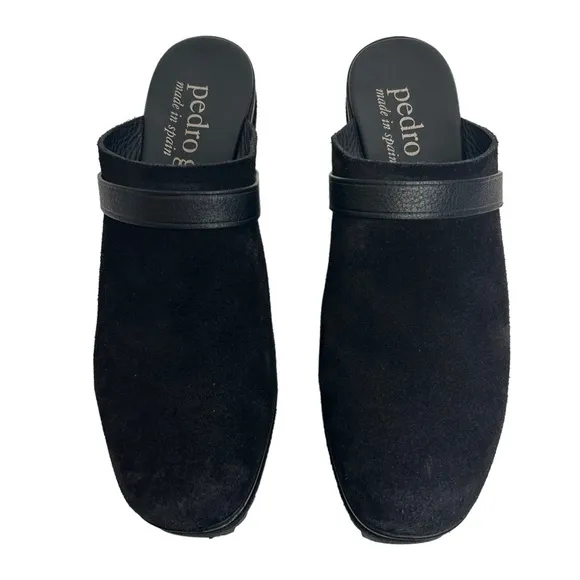 Pedro Garcia Fabia Leather Suede Clogs Sz 40 Black