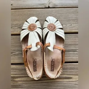 Pikolinos Puerto Vallarta Womens Sz 41 White/Brown Casual Wedge Sandals