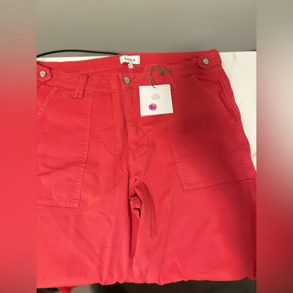 Pistola X Revolve Erin High Rise Utility Crop Straight Leg Pant In Hibiscus NWT