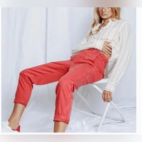 Pistola X Revolve Erin High Rise Utility Crop Straight Leg Pant In Hibiscus NWT