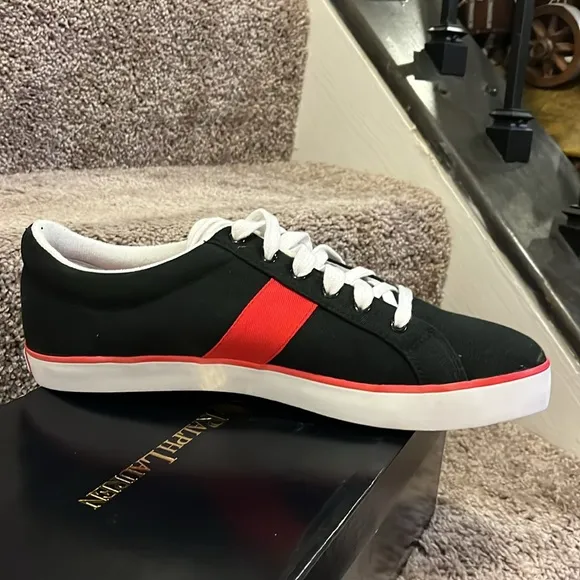 Polo Ralph Lauren Giles Boat Deck shoes sneakers new black red Mens Size 13