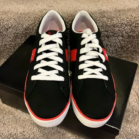 Polo Ralph Lauren Giles Boat Deck shoes sneakers new black red Mens Size 13