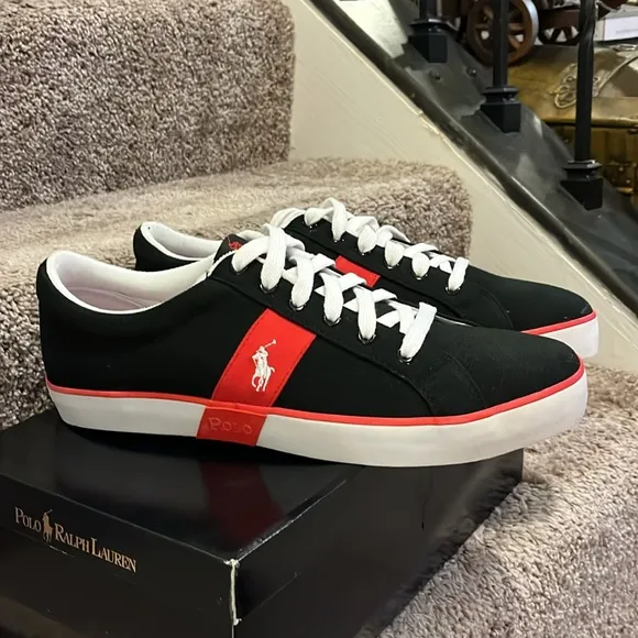 Polo Ralph Lauren Giles Boat Deck shoes sneakers new black red Mens Size 13