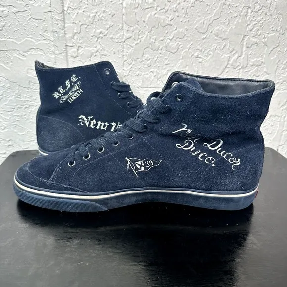 Polo Ralph Lauren Solomon Mens 11 D‎ Shoes Blue Suede Sneakers Skull Crown NY