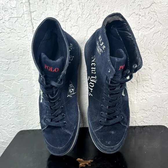Polo Ralph Lauren Solomon Mens 11 D‎ Shoes Blue Suede Sneakers Skull Crown NY