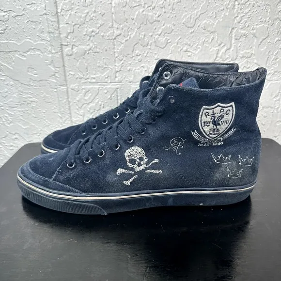 Polo Ralph Lauren Solomon Mens 11 D‎ Shoes Blue Suede Sneakers Skull Crown NY