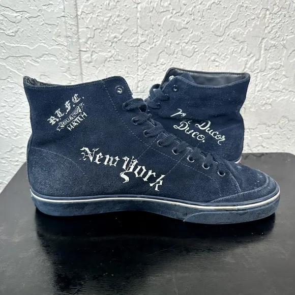 Polo Ralph Lauren Solomon Mens 11 D‎ Shoes Blue Suede Sneakers Skull Crown NY