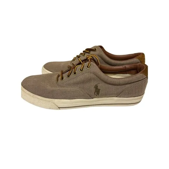 Polo Ralph Lauren Tan Vaughn Sneaker Shoes Chambray Men's Size 10D